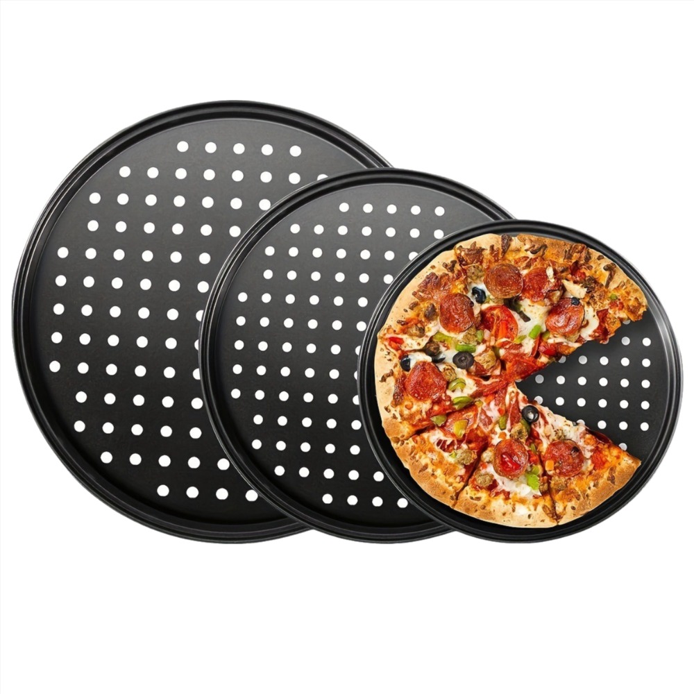 Paella Pan Steel - Geperforeerde pizzapan van koolstofstaal, antiaanbaklaag, multifunctionele